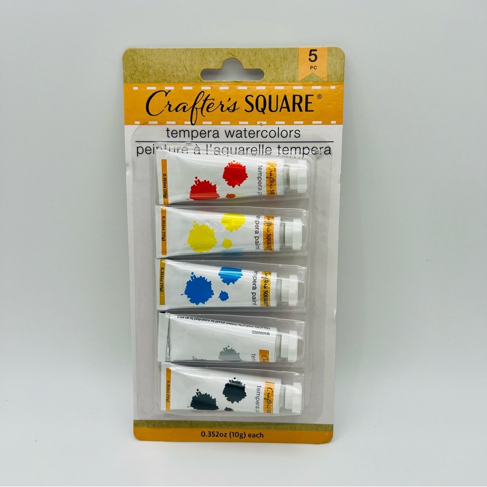 Crafter's Square 5 Tempera Watercolors Tubes .352 oz Each Red Blue Black Gray